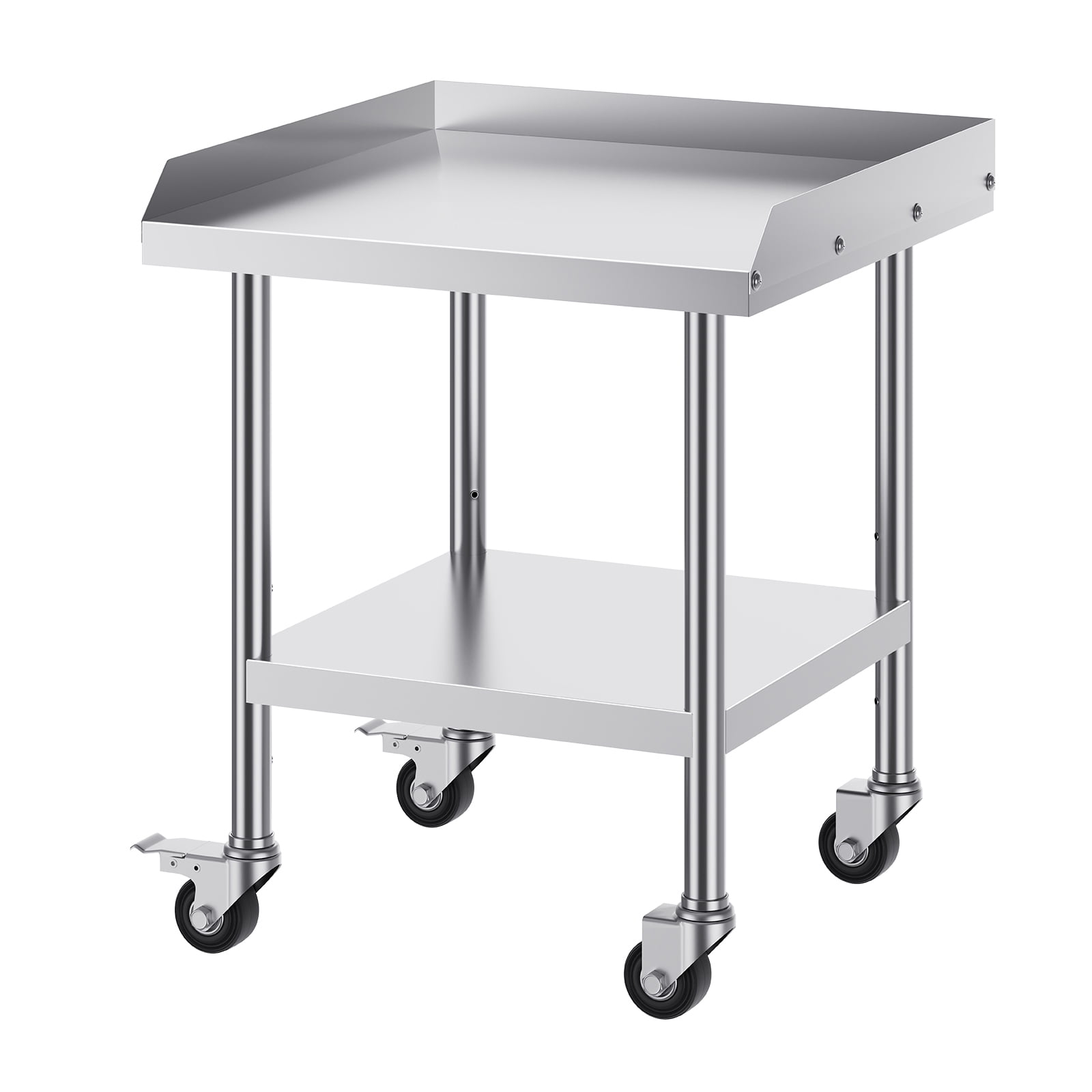 Stainless Steel Work Table, 24 x 24 x 30 Inch Commercial Food Prep Worktable with 4 Wheels, Casters, 3-Sided Backsplash Heavy Duty Prep Worktable, Metal Work Table for Restaurant Home Hotel