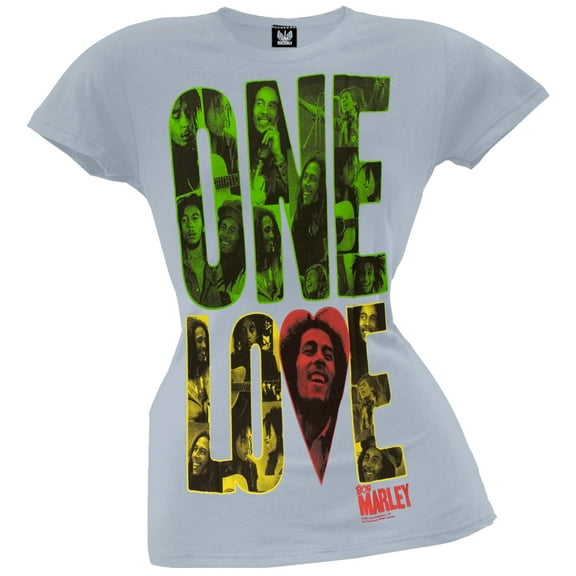 Bob Marley Women's Juniors One Love Block Light Blue Short Sleeve T Shirt