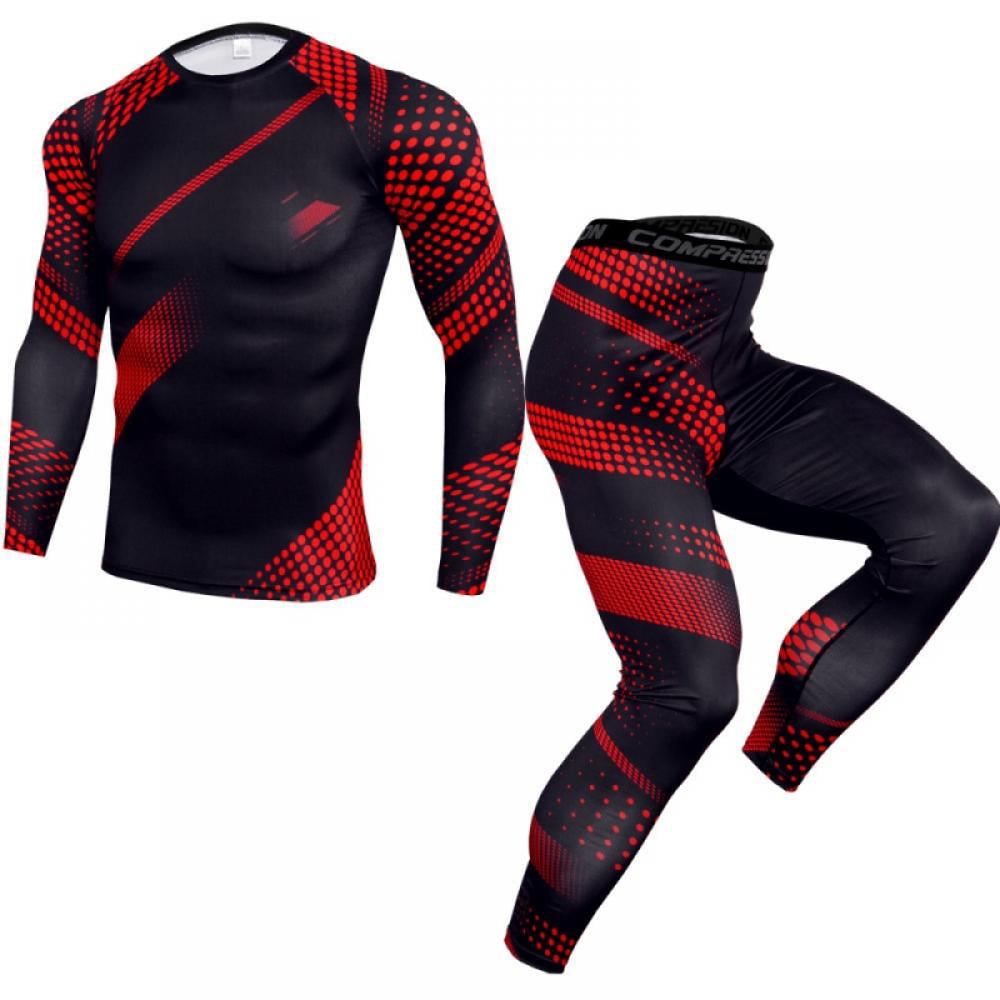 Men's Fitness Compression T-Shirt Tops Long Pants Base Layer Sports Tights Gym 