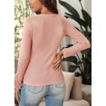 thumbnail image 4 of Womens Casual V Neck Button Down Blouses Long Sleeve Solid Color Slim Fit Knit Tunic Tops, 4 of 6