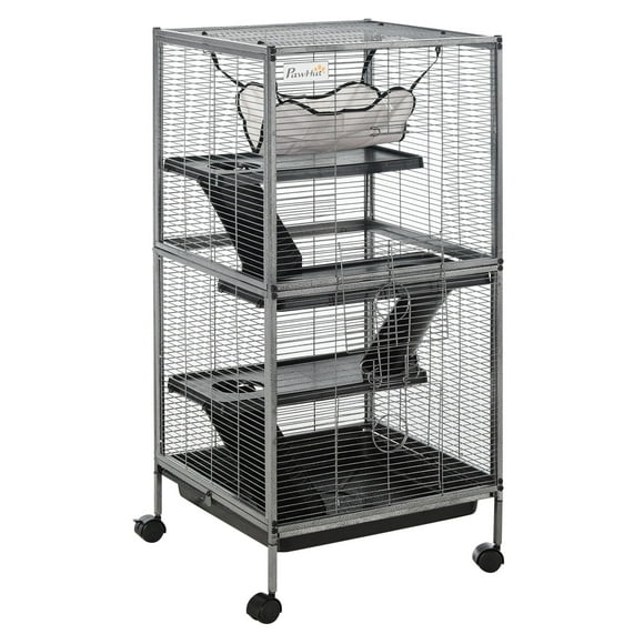 PawHut 4-Tier Rolling Small Animal Cage Play House, Deluxe Guinea Pig Cage