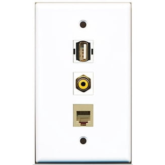 USB 3 USB C 2 HDMI Coax Cat7 Wall Plate - 2 Gang [Black/Light-A