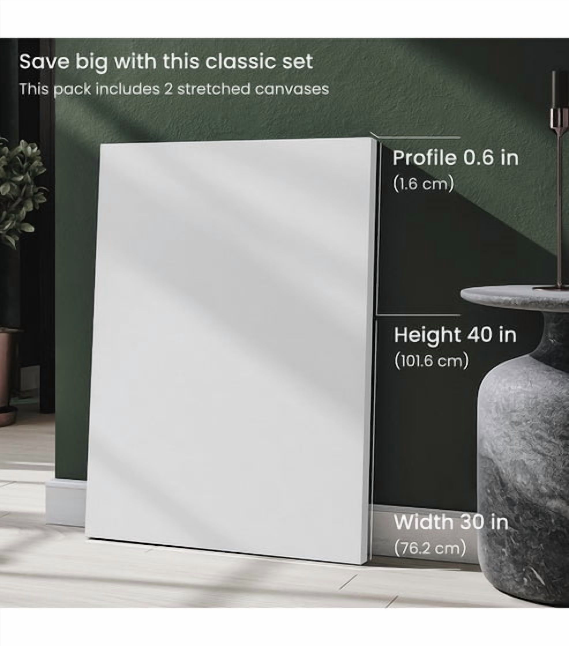 Arteza 30" x 40" Stretched Canvas, Set of 2, White Cotton