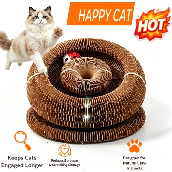 Cat Scratcher Toy Set ,Magic Organ Cat Scratching Board with Interactive Ball Track Cat Bed House for Cats Corrugated Cardboard Foldable Durable