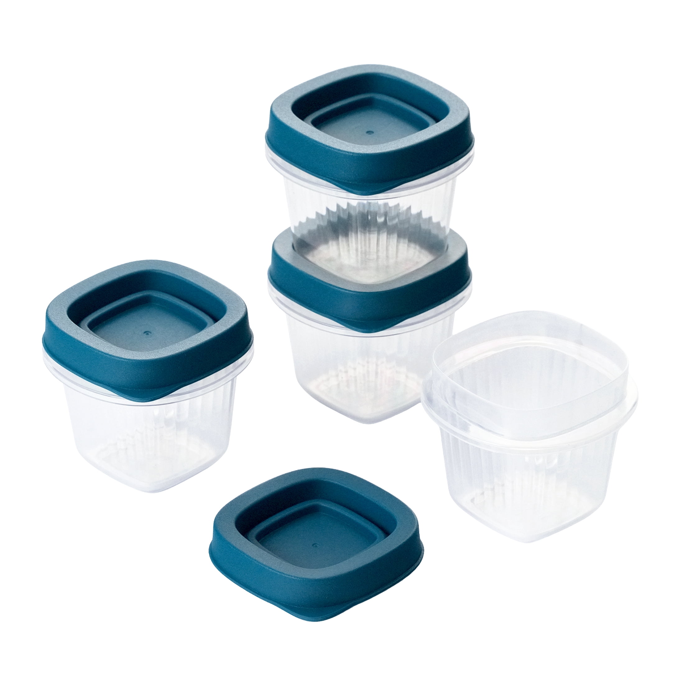 (3 pack) Mainstays Reusable Food Storage Container, Extra-Small Square, Plastic 4-Pack, 4 Containers with Lids, 0.5 Cup, Ideal for Snacks and Sauces