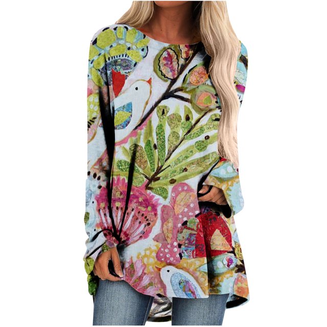 Camiseta holgada de manga larga con cuello redondo y paisaje natural de animales con estampado 3D para mujer Fridja hkj2625