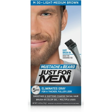 Just For Men Mustache & Beard, Brush-in Color Gel, Light Medium Brown, Shade M-30