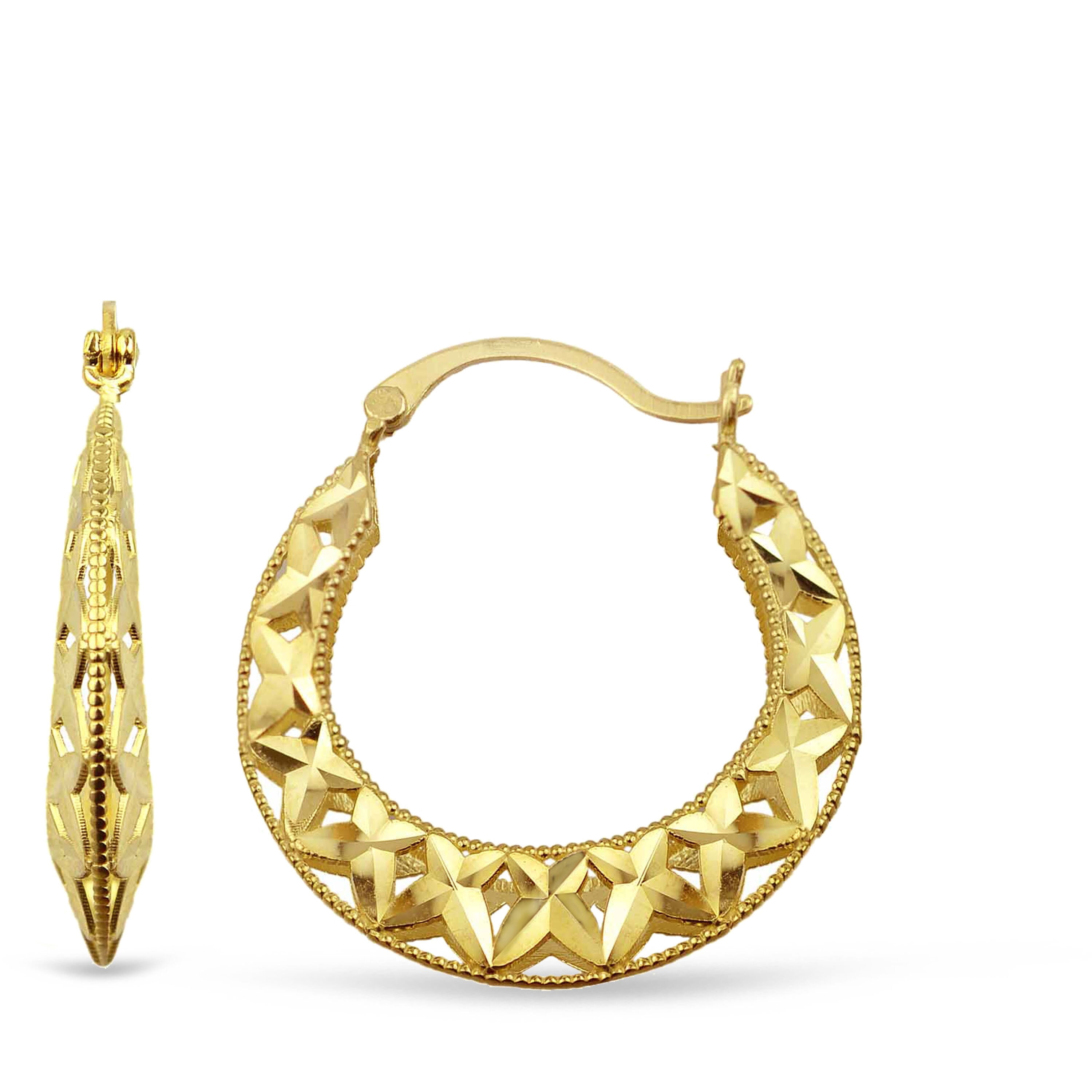Handcrafted 10kt Yellow Gold Diamond-Cut Hoop Earrings