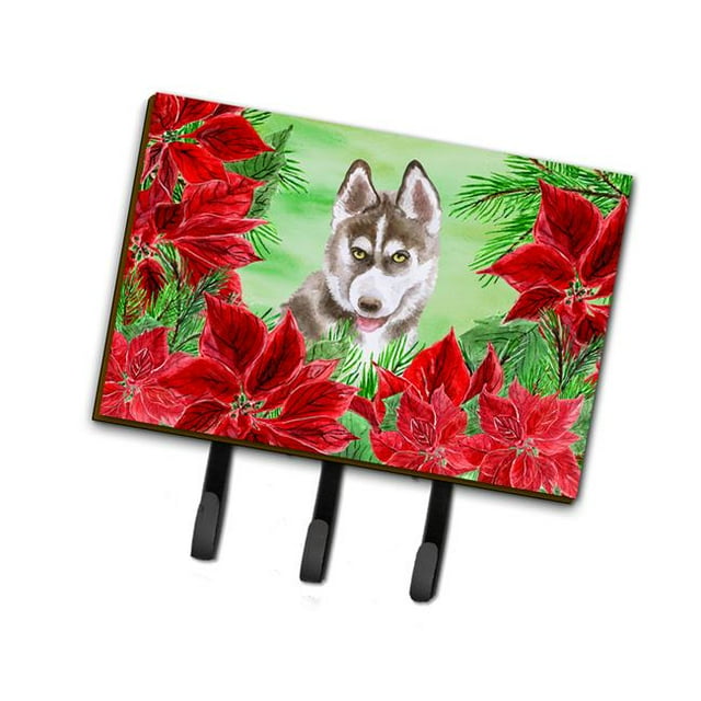 Siberian Husky Grey Poinsettas Leash or Key Holder