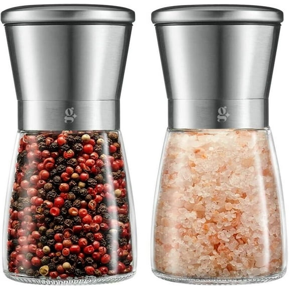 GLING Salt and Pepper Grinder Set Stainless Steel Refillable Shakers 5 Inch