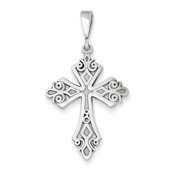 14k White Gold Fleur De Lis Cross Pendant
