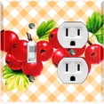 thumbnail image 1 of Metal Light Switch Plate Cover Gingham Cranberry Fruit Leaf Picnic Yellow FUT003, 1 of 13