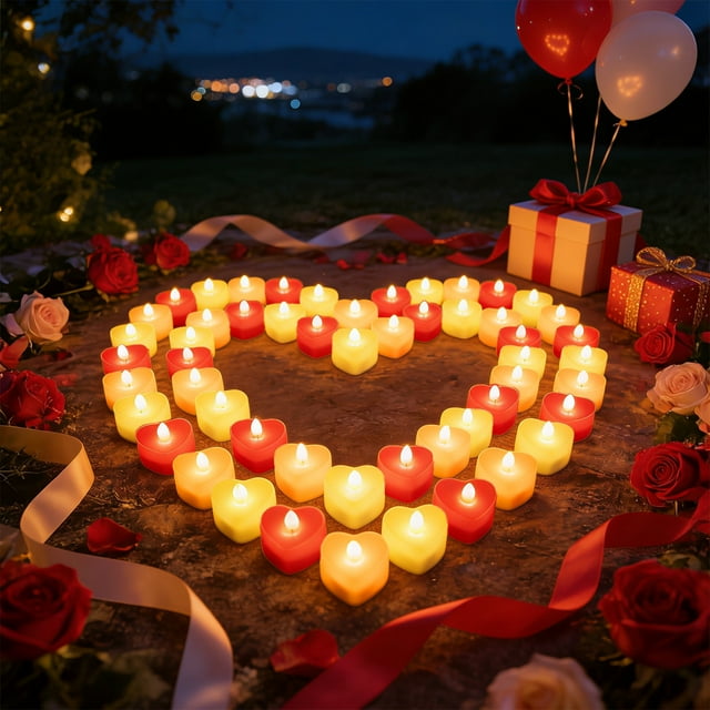 Heart-Shaped LED Tea Lights - Battery Operated Flameless Candles for Weddings, Proposals, and Romantic Decor