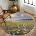 thumbnail image 2 of Round Rugs 5Ft, Spring Floral Round Area Rug Washable Indoor Throw Carpet, Botanical Farmhouse Modern Oil Painting Soft Non Slip Circle Rug for Cabinet Bathroom Home Decor Aesthetic, 2 of 8