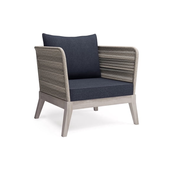 Simpli Home Santiago 34 in. W Outdoor Conversation Chair in Slate Grey Polyester Fabric