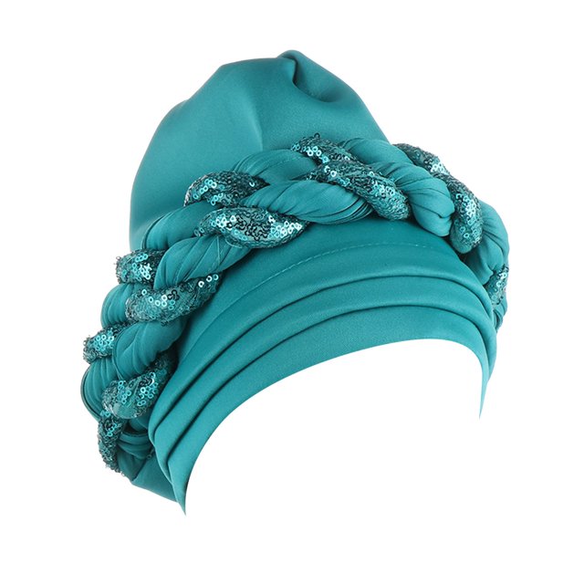 PEIXUN Womens Summer Muslim Twin Color Sequins Space Layer Exaggerated Headscarf Hat Fashion Matching Ball Headscarf Hat