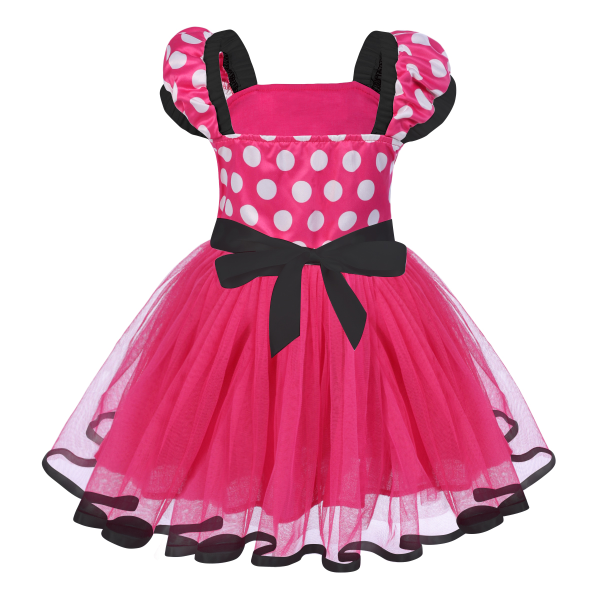 IBTOM CASTLE Toddler Girls Polka Dots Princess Party Cosplay Pageant Fancy Dress up Birthday Tutu Dress + Ears Headband Outfit Set 18-24 Months Hot Pink + Black - image 4 of 6