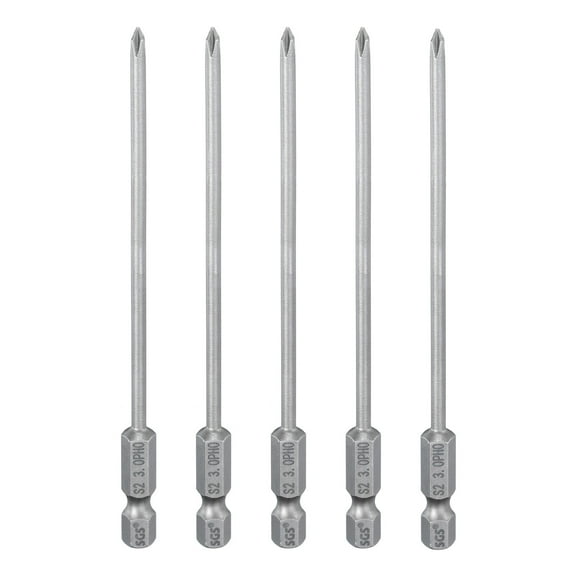 Uxcell 5 Pieces PH0 Phillips Screwdriver Bit 1/4" Shank 110mm Long Magnetic S2 Steel 3mm Rod Screw Drill Bit