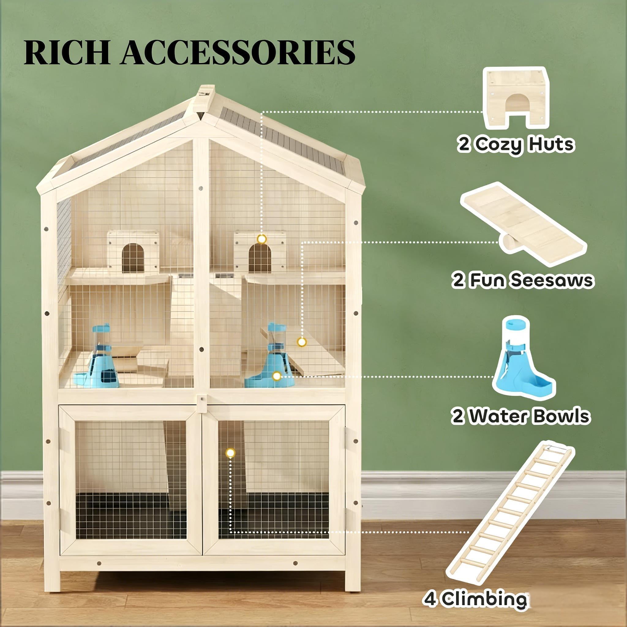 Small Animals Cage,3 Tier Pet Cage,Wooden Hamster Cage