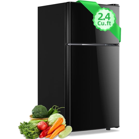 2.4 Cu.ft Mini Fridge with Top Freezer, Dual Door Compact Refrigerator for Personal Use, Small Fridge with Egg Tray, 7 Temperature Control For Dorm, Black