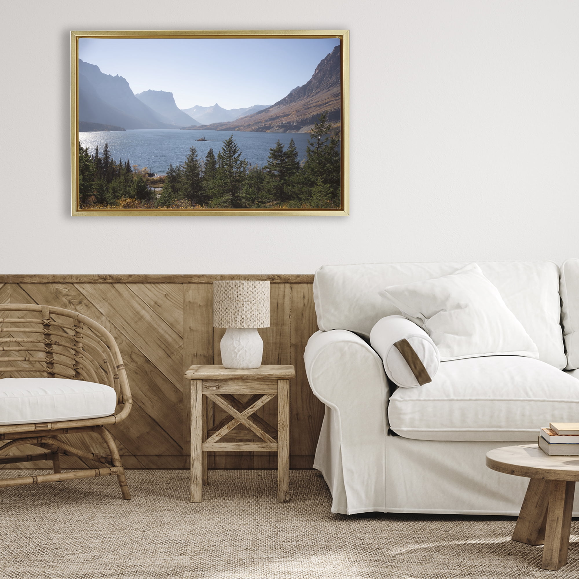 Stupell Industries Cliffs Overlooking Lake Gold Framed Floater Canvas Wall Art, design by Carol Robinson