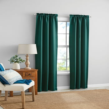 Mainstays Solid Color Room Darkening Rod Pocket Curtain Panel Pair, Set of 2, Dark Teal Blue, 30 x 84