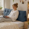 thumbnail image 2 of Triangular Headboard Pillow for Twin Dorm Bed, Wedge Backrest Bolster Cushion 31.5x19.6x7.8 Inch with Side Pockets, Long Back Support Pillow for Sitting in Bed Reading College Dorm, 2 of 6
