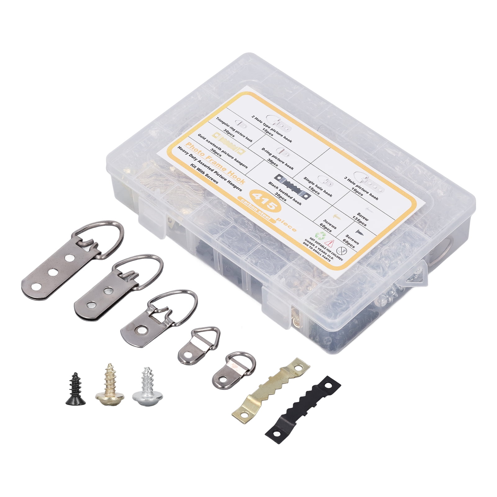 Suodoka 415-Piece Picture Hangers Kit Heavy Duty Assorted Frame Hooks with Screws and Transparent Box