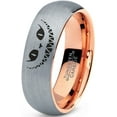thumbnail image 1 of Tungsten Alice in Wonderland Cheshire Cat Band Ring 7mm Men Women Comfort Fit 18k Rose Gold Dome Brushed Gray Polished, 1 of 4