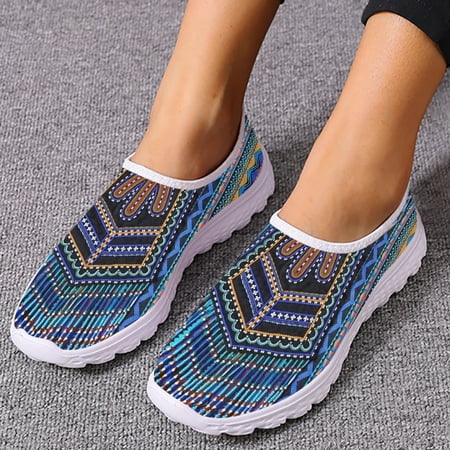 

African Pattern Women Sneakers Flats Comfortable Slip On Vulcanized Shoes Air Mesh Water Shoes Women Zapatos Mujer