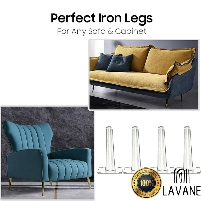 LAVANE 12 inch 30cm Metal Furniture Legs Set of 4 Mid Century Modern Iron Straight Tapered Furniture Replacement Feet Black Gold for Home DIY