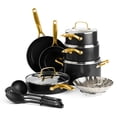 thumbnail image 1 of Blue Diamond Gold 14 Piece Cookware Pots and Pans Set, Induction Suitable, Diamond Infused PFOA & PFAS-Free Ceramic Nonstick, Durable Metal Utensil Safe, Dishwasher Safe, Gold Handle, Black, 1 of 5