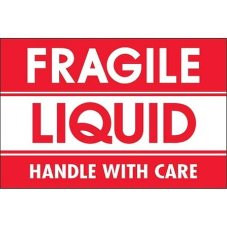 2 x 3 in. - Fragile - Liquid - Handle with Care Labels, Red & White - Roll of 500