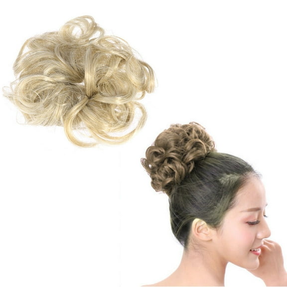 Raindrops 1Pcs Golden Elastic Wave Curly Hair Extension Bun Hairpieces for Women Party Ball Gathering