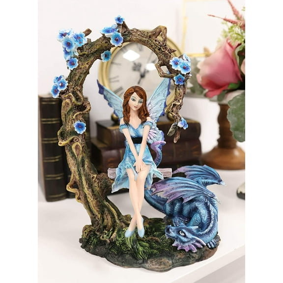 Ebros Amy Brown Fairy On Tree Swing Plank Bench by Pet Dragon Statue 10.75" Tall