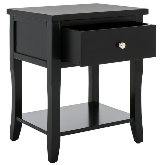 SAFAVIEH Coby Solid Rustic Nightstand with Storage Drawer, Black (18.1 in. W x 15 in. D x 22.2 in. H)