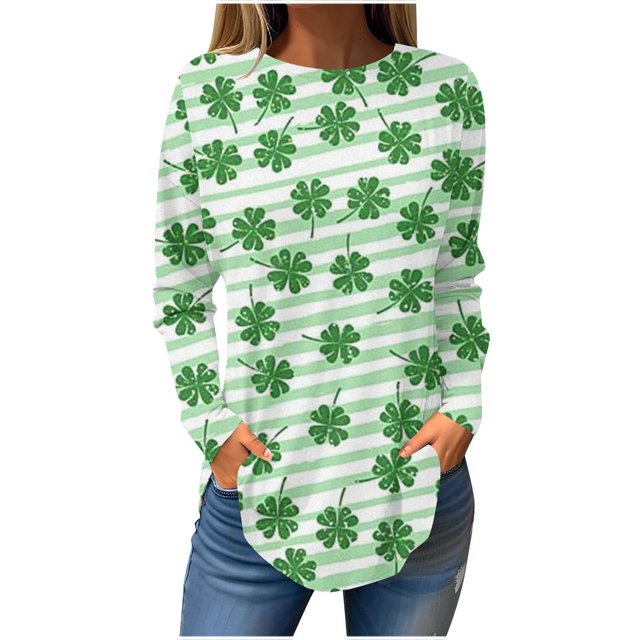 Cameland St. Patricks Day Shirts Women Long Sleeve Plus Size Tops Trendy Pullover Casual Crewneck Tops Ladies Spring Shirts Prime Sale under 10 dollars