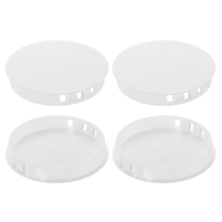 4Pcs Plastic Hole Plugs, 65mm(2-9/16") Flush Type Panel Plugs, Round Snap Knockout Locking Plugs for Furniture Insert End Caps Panels, White