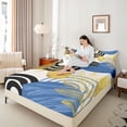 thumbnail image 3 of Castle Fairy Boho Tropical Leaf Bed Sheets 4pcs for Boys, Geometric Print King Sheets for Bedroom, Blue Gold, 3 of 6