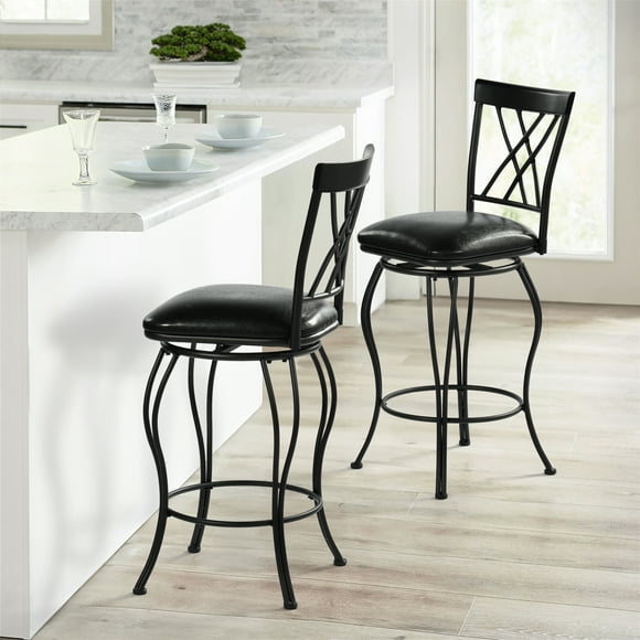 Homy Casa Set of 2 Counter Stool 360 Degree Swivel Bar Stool with Faux Leather Seat and Iron Frame
