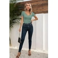 thumbnail image 5 of Vichvvy T Shirts for Women Summer Short Sleeves V Neck Slim Fitted Casual Tops Blouses Shirt Basic Tee Moss, 5 of 6