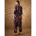 thumbnail image 3 of Globus Women Black Mandarin Collar Floral Print Button Down Front Slit Straight Kurta With Pants Fusion Set, 3 of 6
