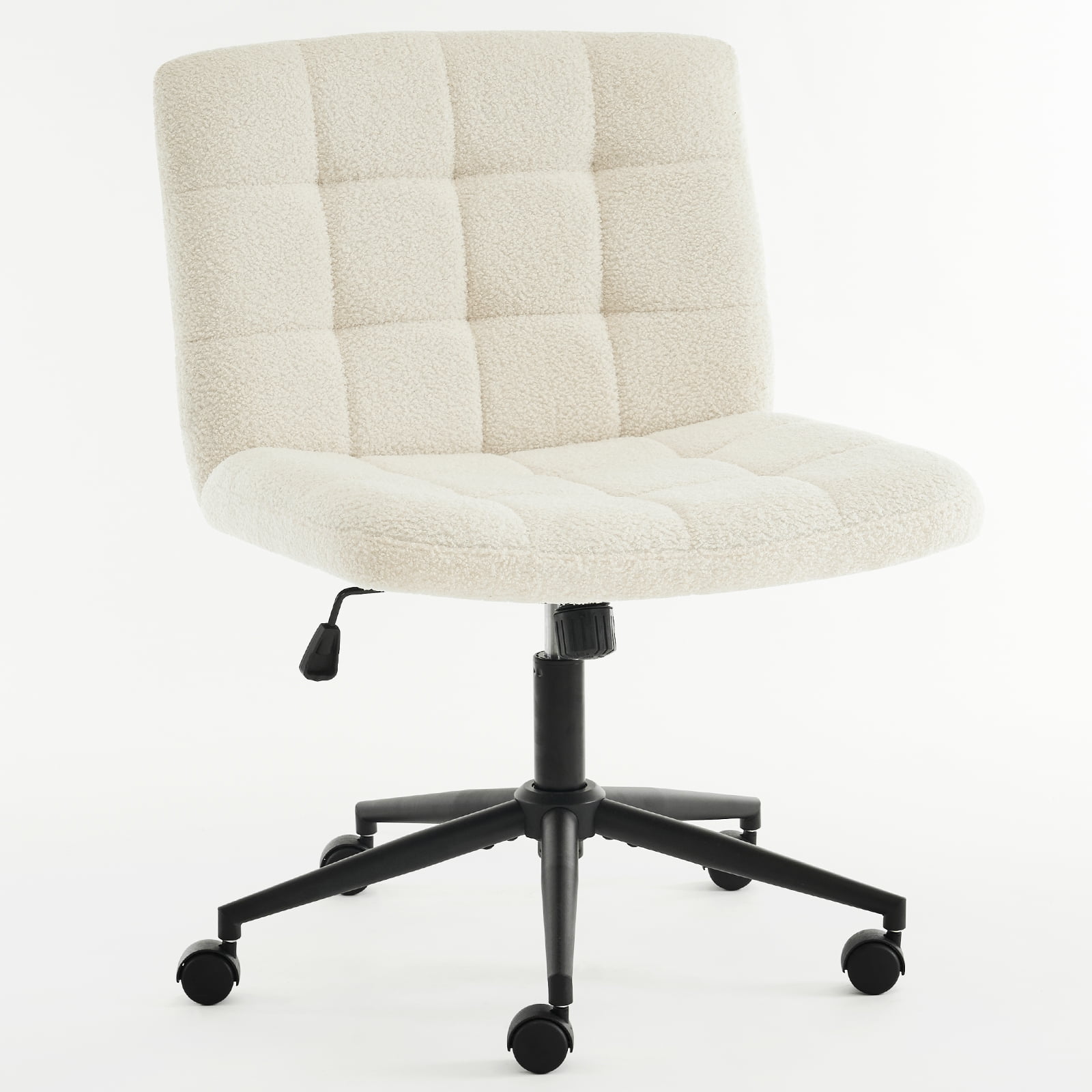 Modern Armless Home Office Chair Wide Desk Chair with Wheels for Home Office, Bedroom, Ivory white