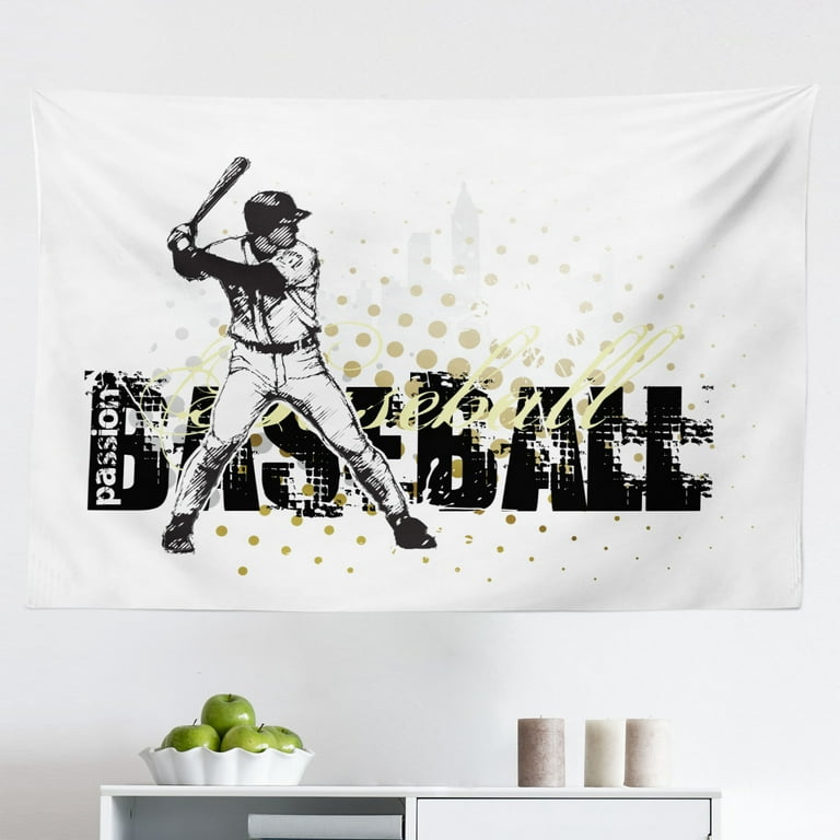 Baseball Tapestry Pattern of Baseball Balls Background Home Run Rules of The Game Success Score Print Fabric Wall Hanging Decor for Bedroom Living Room Dorm 2 Sizes Cream Red by Ambesonne