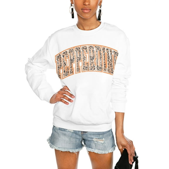 Women's Gameday Couture White Pepperdine Waves Distressed Snap Perfect Oversized Pullover Sweatshirt