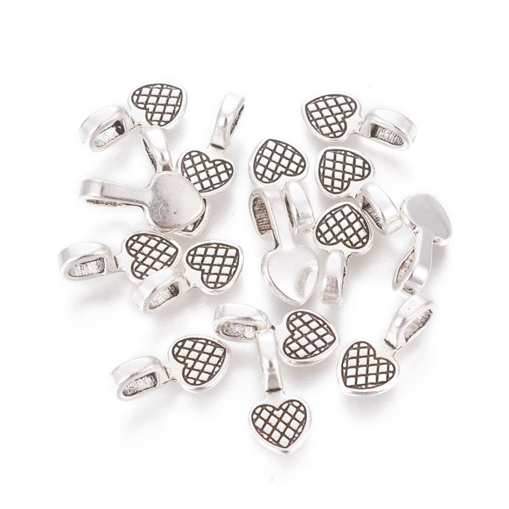 Alloy Glue-on Flat Pad Bails Silver Lead Free Cadmium Free Heart Silver 16x8x1mm Hole: 4mm DIY