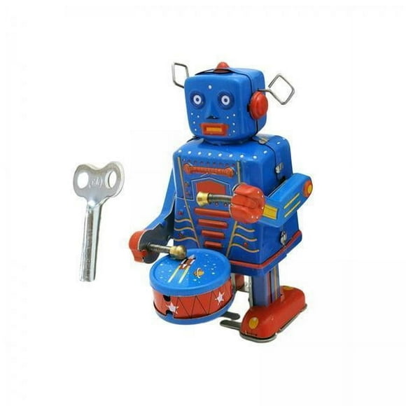 Robot de juguete con tambores,Robot de juguete con tambores a cuerda,hojalata antigua,Robot de juguete de cuerda vintage,estantería de mesa,Figurilla decorativa,regalo para niños,adultos y