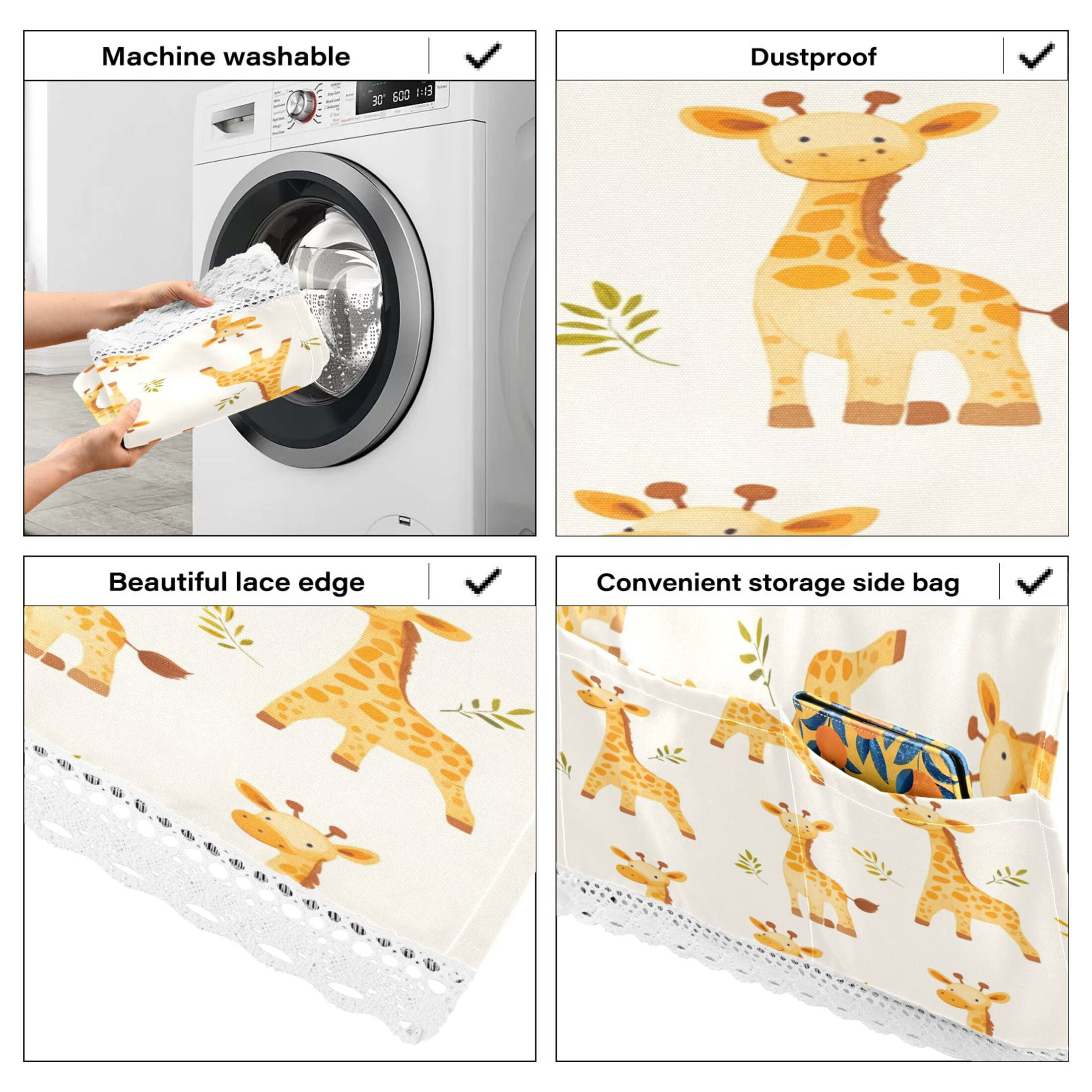 Cartoon GiraffeWasher and Dryer Covers Dust-Proof and Oil Resistant Fridge Cover with 4 Storage Pockets Washing Machine Top Cover for Laundry Kitchen Home 51.2 x 22 In