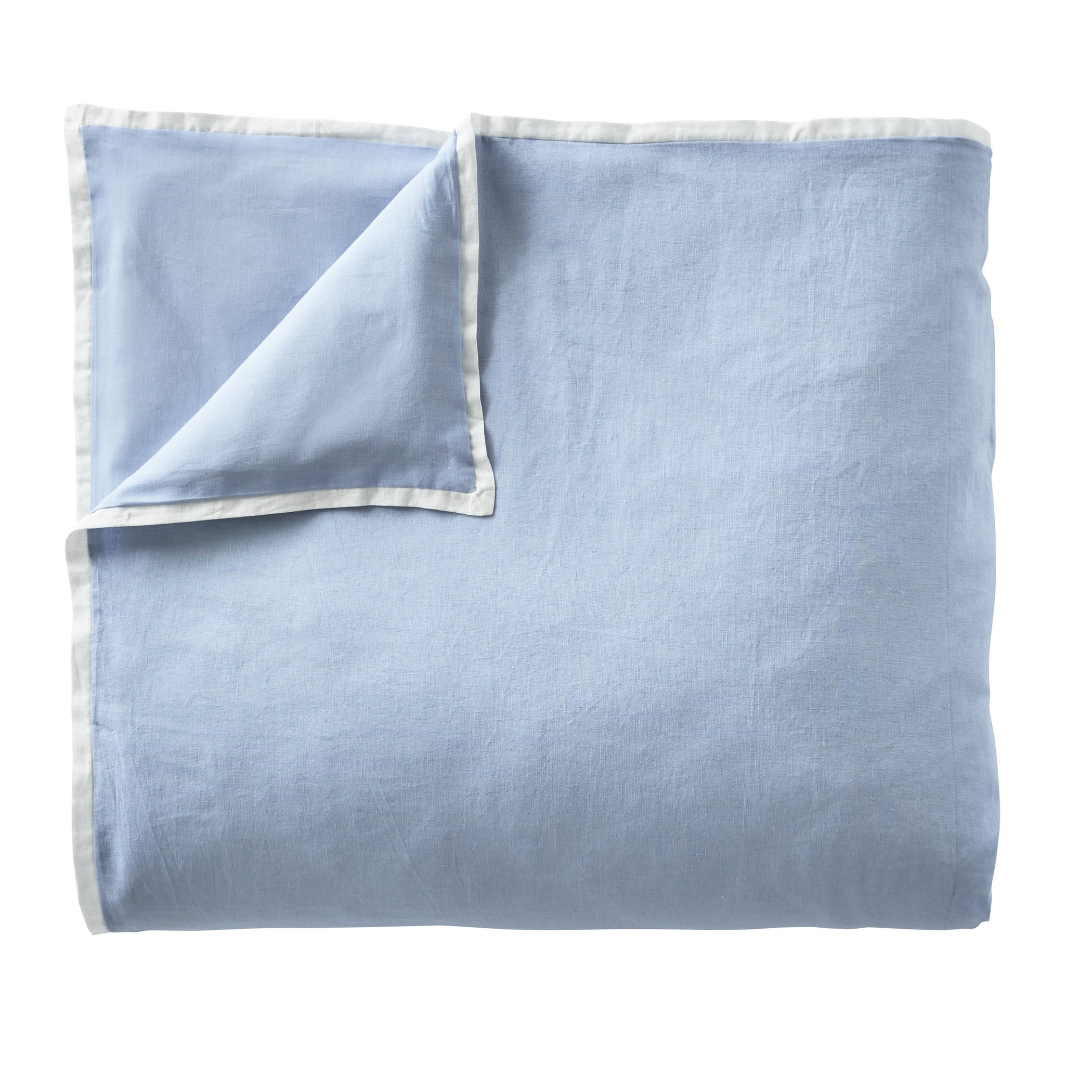 Better Homes & Gardens Solid Color Contrast Border Linen Flange Blue Water King 3-Piece Duvet Cover Set