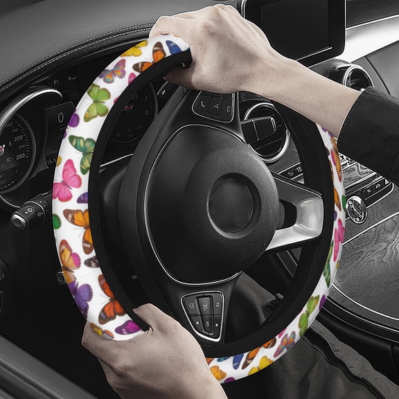 Steering Wheel Cover Neoprene Material Most Cars Men&Women Universal 15 inch Premium Non-Slip Spring Steering Wheel Protector Colorful Butterfly Steering Wheel Cover